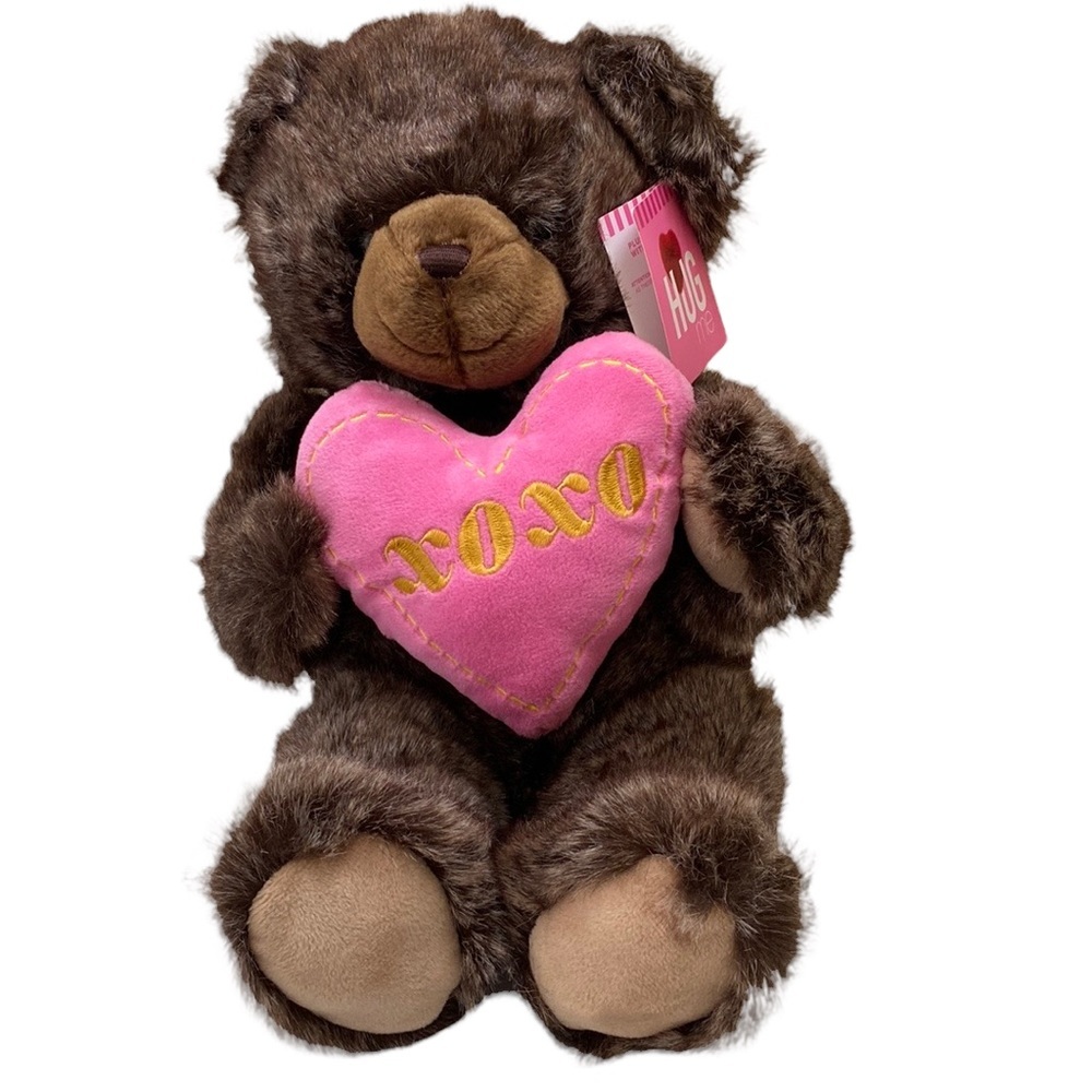 Hug Fun Brown Teddy Bear Plush with Pink Heart XOXO 17” NWT
